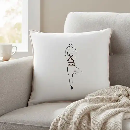 Embroidered White Cushion Cover With Yoga Aura Design