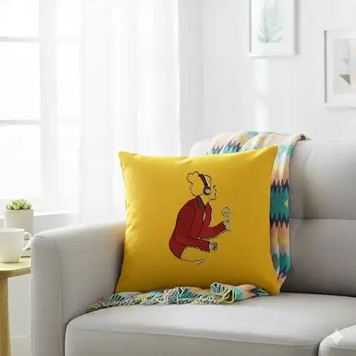Embroidered Yellow Cushion Cover With Chic Mic Design
