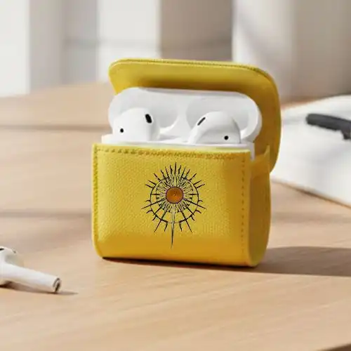 Embroidered Yellow Earphone Cover With Radient Eclipse Design