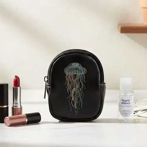 Embroidered Black Earphone Pouch Rainbow Fish Jelly Design