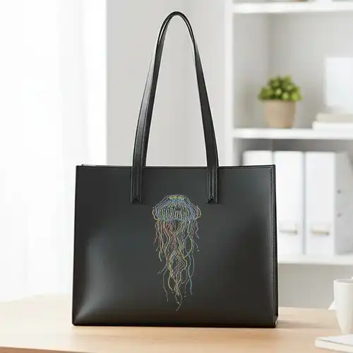 Embroidered Black Handbag Rainbow Fish Jelly Design
