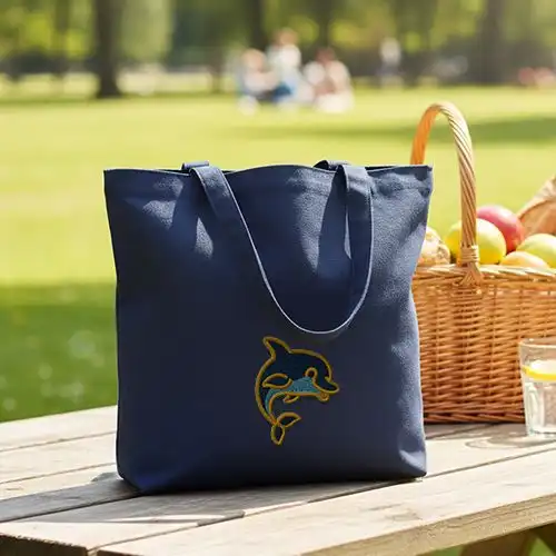 Embroidered Blue Jhola Bag Dolphine Design