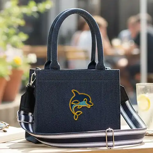 Embroidered Demin Small Handbag Dolphine Design