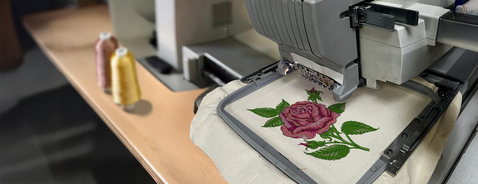 Personalized embroidery in progress on fabric using a professional embroidery machine – banner image for DhagaRaga's custom embroidery personalization landing page