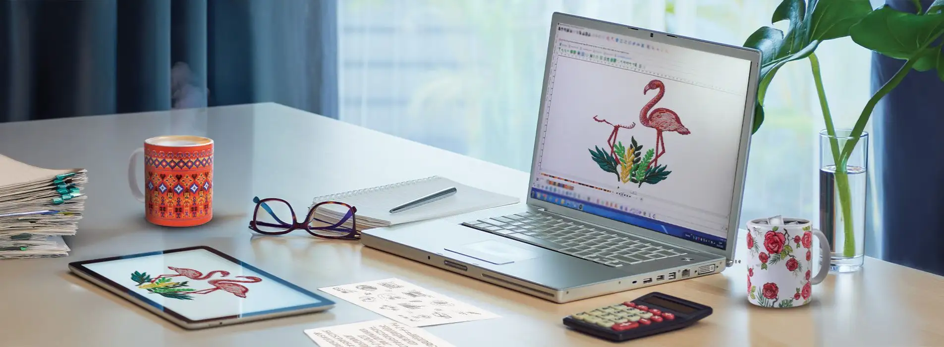 Main banner of Dhaga-Raga’s About Us page featuring colorful embroidery threads and scissors on a pastel background, highlighting the brand’s expertise in personalization, customization, and artistic product embroidery