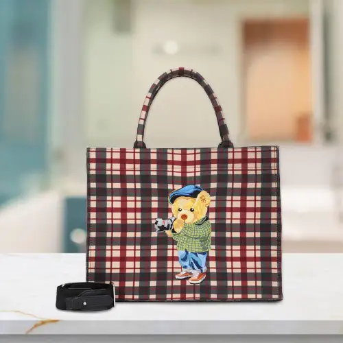 Dhaga Raga Embroidery Bob Yellow Tartan Handbag