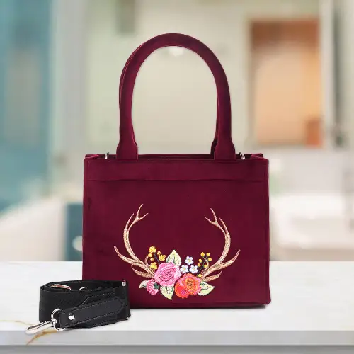Dhaga Raga Embroidery Stag Velvet HandBag