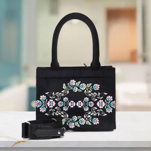 Dhaga Raga embroidered Velvet Floral Bouquet Embroidered Hand Bag