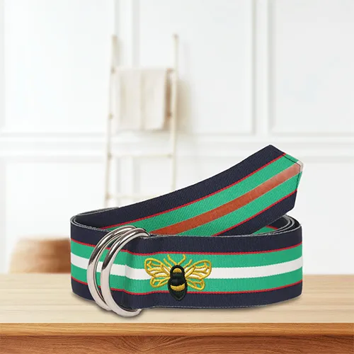 Dhaga raga Embroidery bumble bee Chester Grosgrain Ribbon D Ring Belt