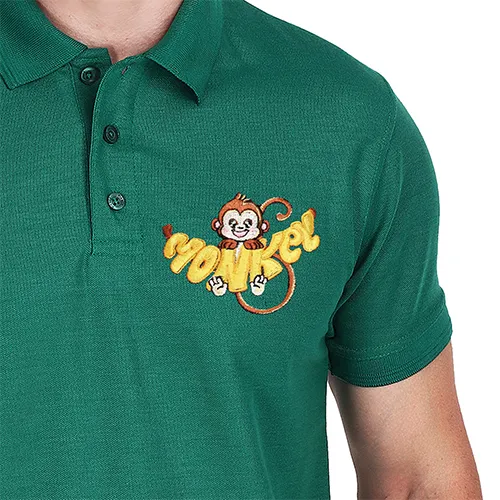 Dhaga Raga Embroidery Green T Shirts T Shirt Monkey Embroidered