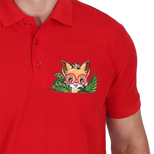Dhaga Raga Embroidery Red T Shirts T Shirt Fox Embroidered