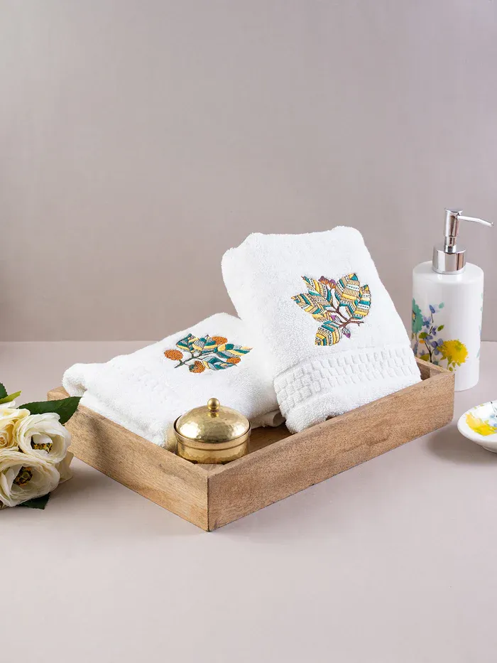Dhaga Raga Embroidery Hand Towel Floral Gold Gift Set