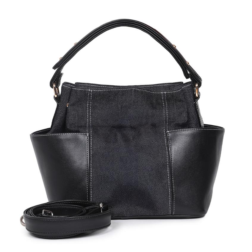 Denim Rexin Black Bucket Bag